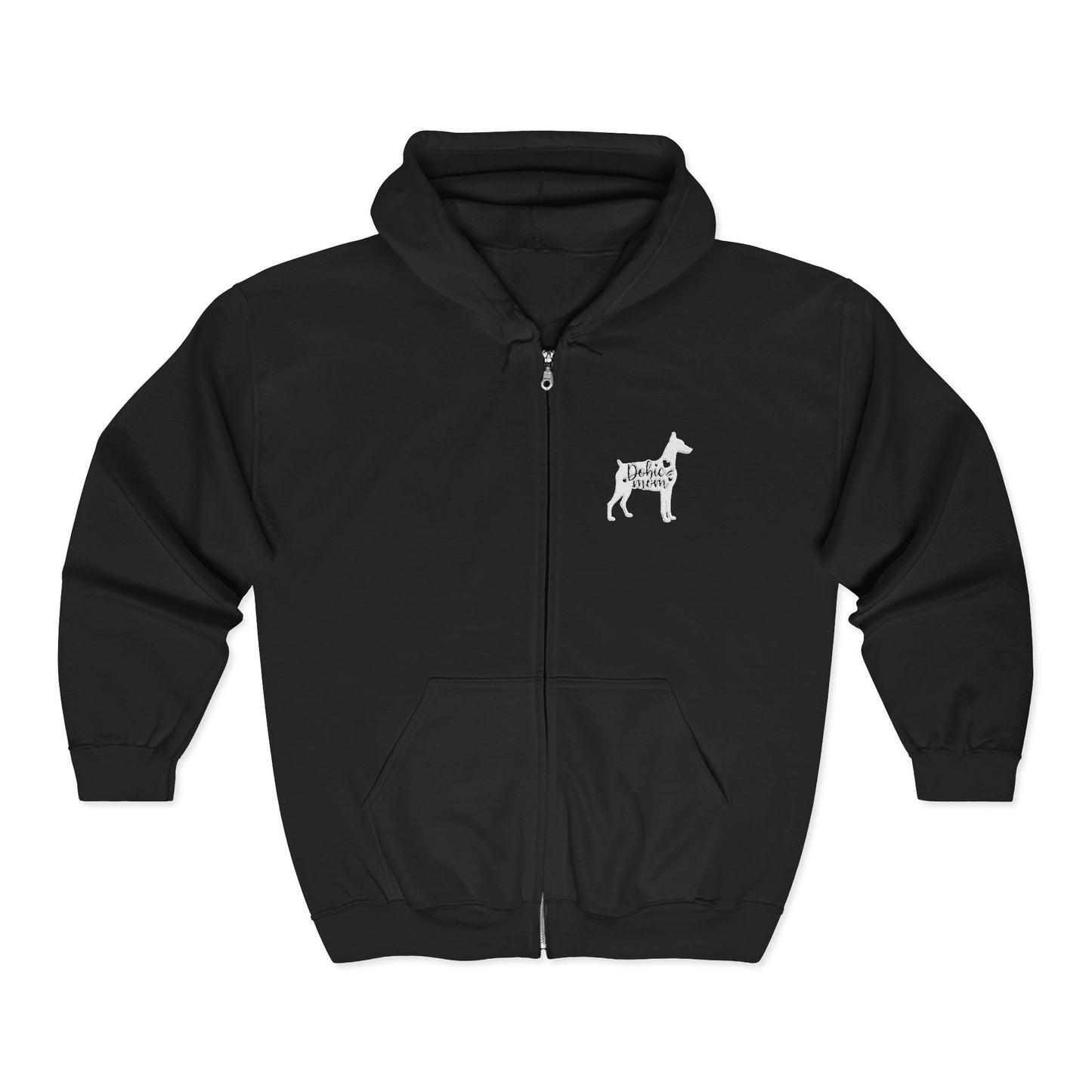 Doberman Mom Embroidered Hoodie — Doberman Lover Zip-Up Sweatshirt