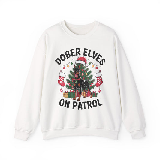 Dober Elves On Patrol Sweatshirt - Christmas Doberman Holiday Crewneck