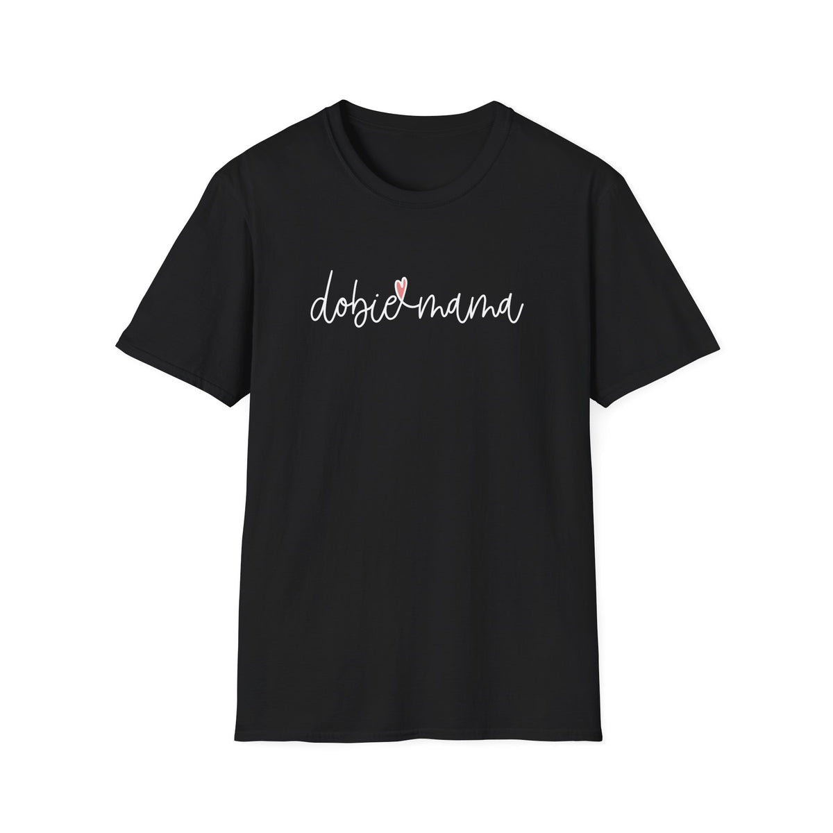 Tiny Pink Heart Dobie Mama T-Shirt | Minimal Chest Logo, White Tee