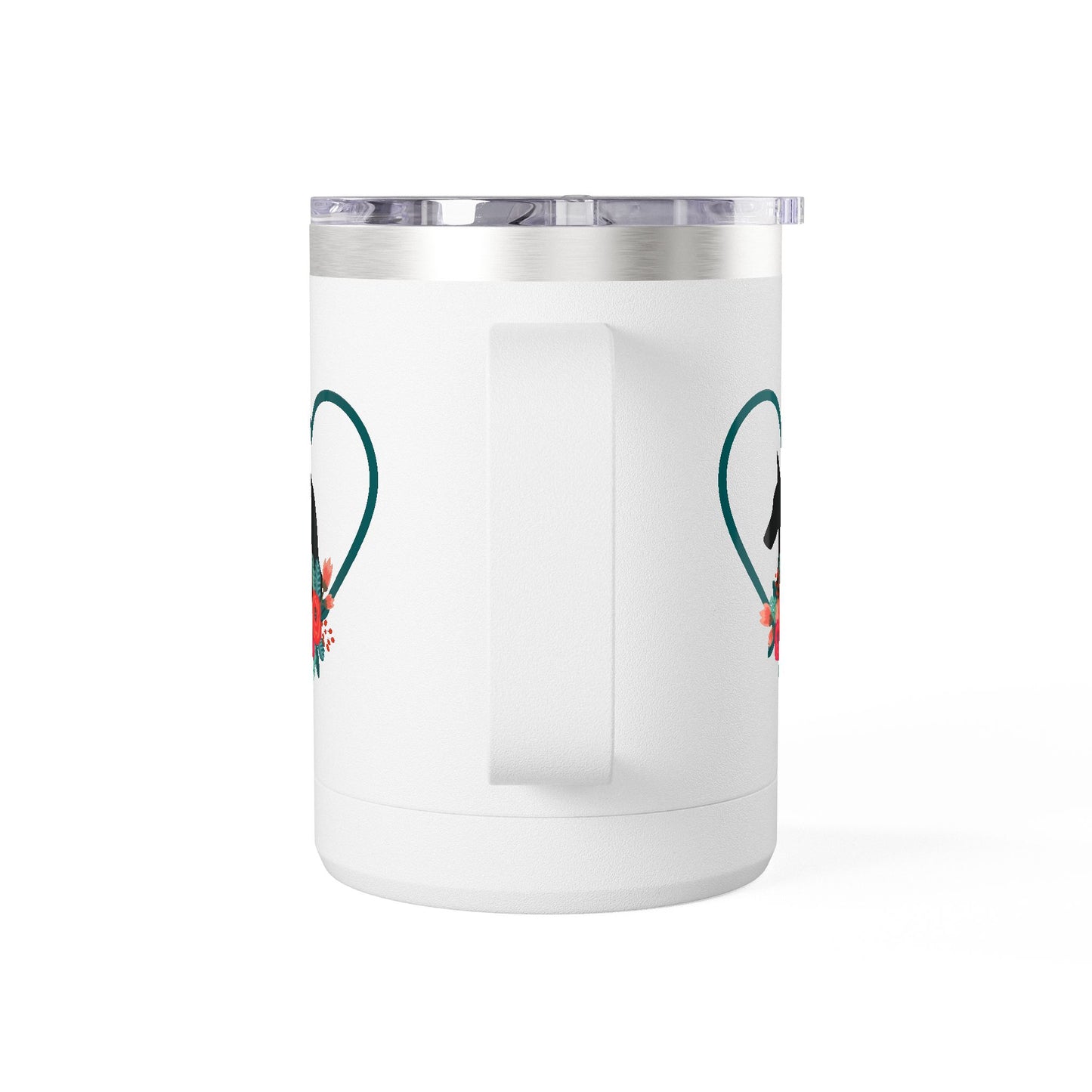 Mug Tumbler - Doberman Silhouette with Heart and Flowers Design