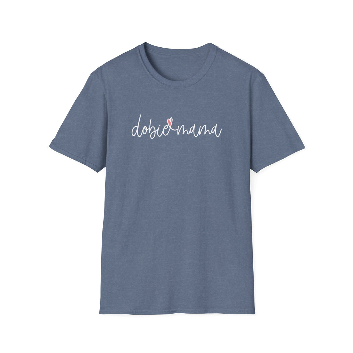 Tiny Pink Heart Dobie Mama T-Shirt | Minimal Chest Logo, White Tee