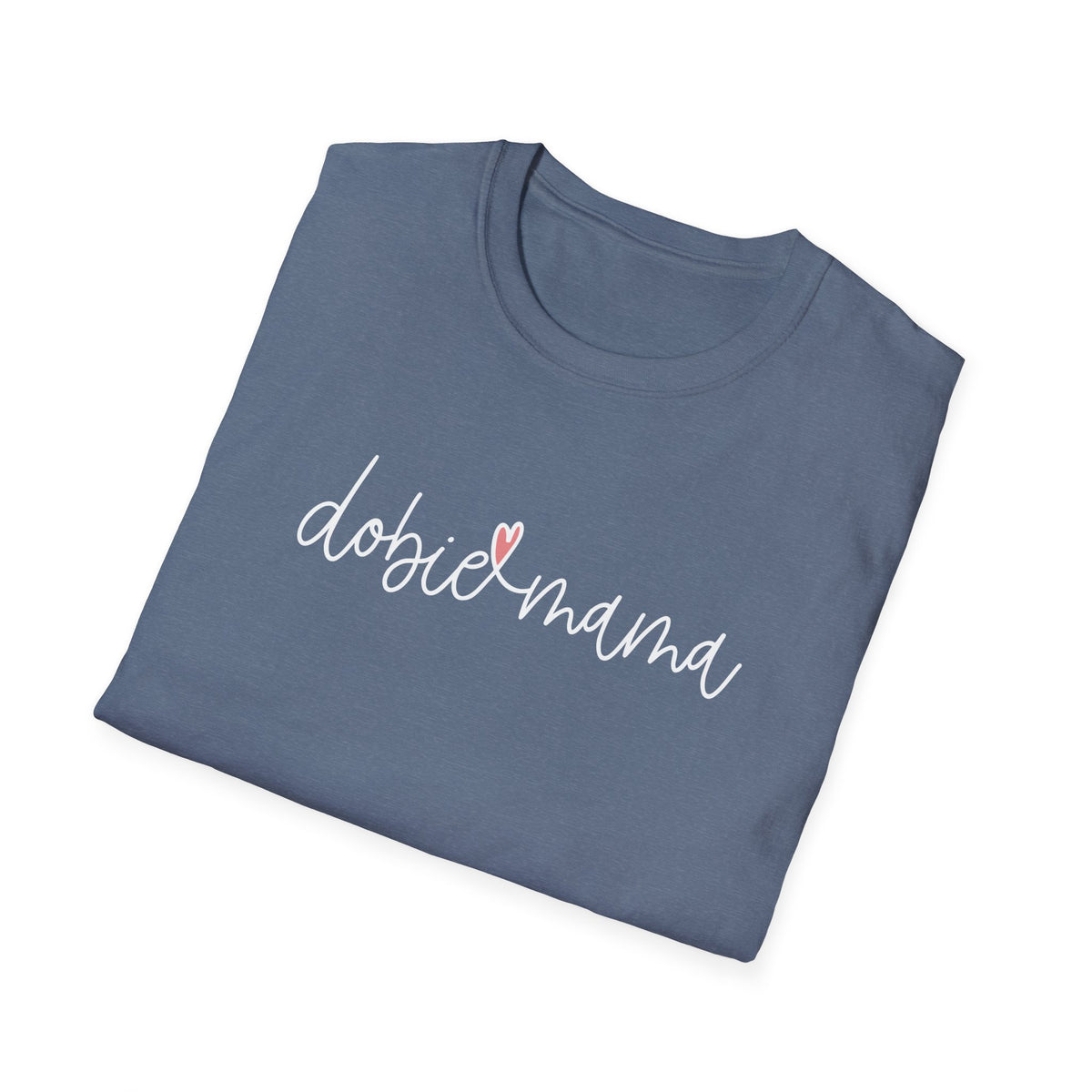 Tiny Pink Heart Dobie Mama T-Shirt | Minimal Chest Logo, White Tee