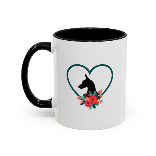 Coffee Mug - Doberman Heart and Flower Design