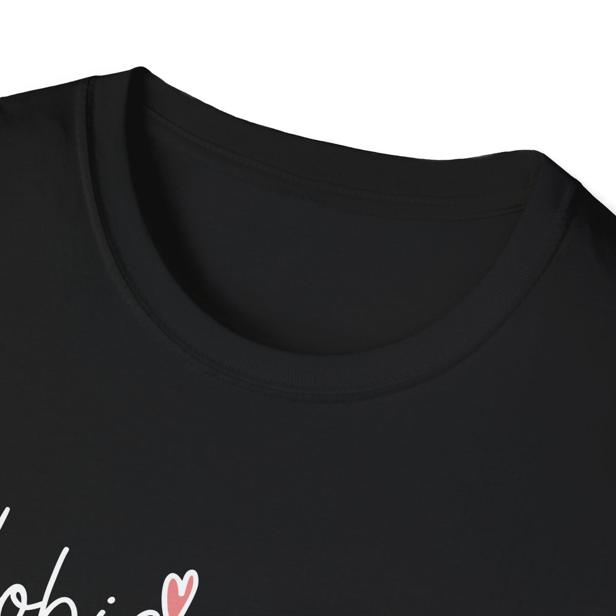 Tiny Pink Heart Dobie Mama T-Shirt | Minimal Chest Logo, White Tee