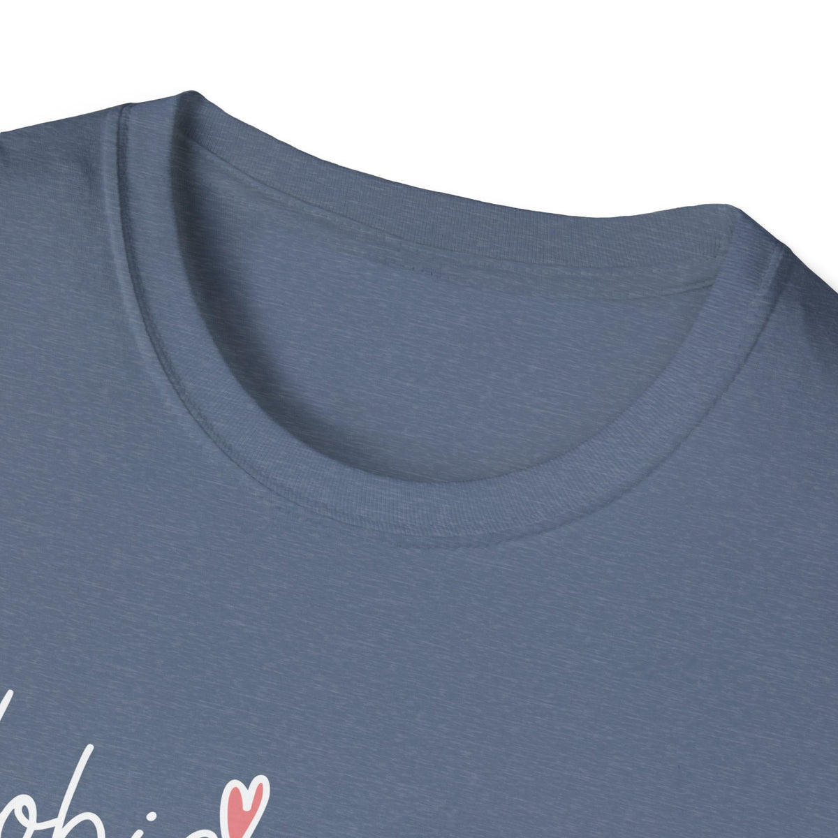 Tiny Pink Heart Dobie Mama T-Shirt | Minimal Chest Logo, White Tee