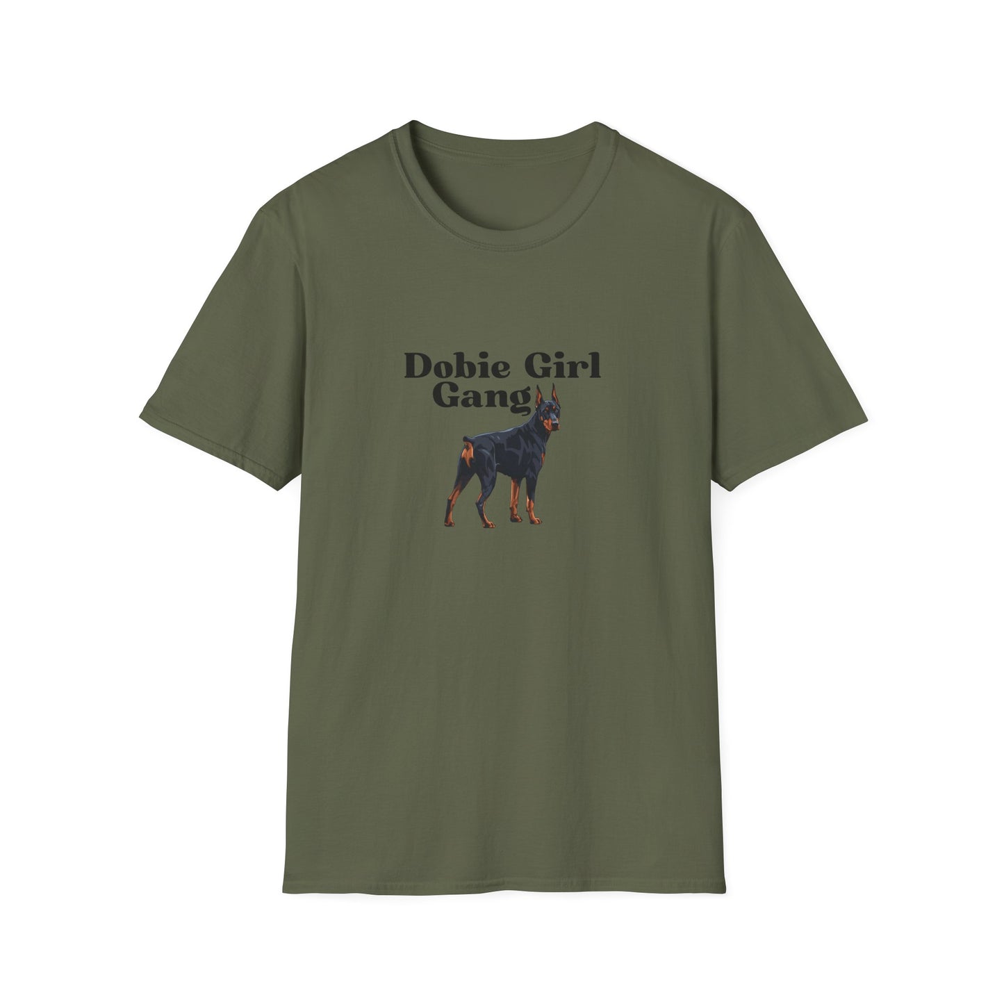 Unisex T-Shirt - Dobie Girl Gang with Black and Rust Doberman Design