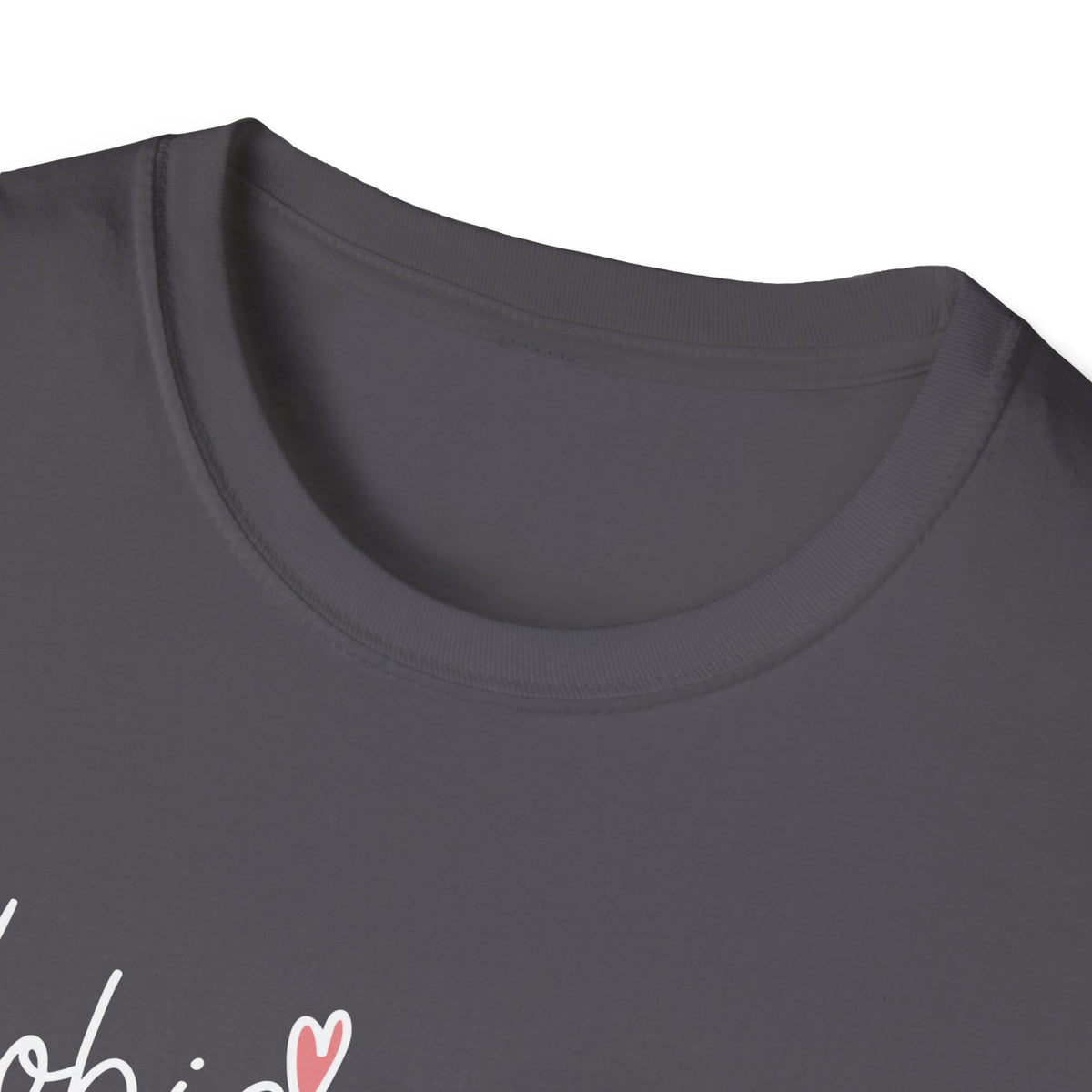 Tiny Pink Heart Dobie Mama T-Shirt | Minimal Chest Logo, White Tee
