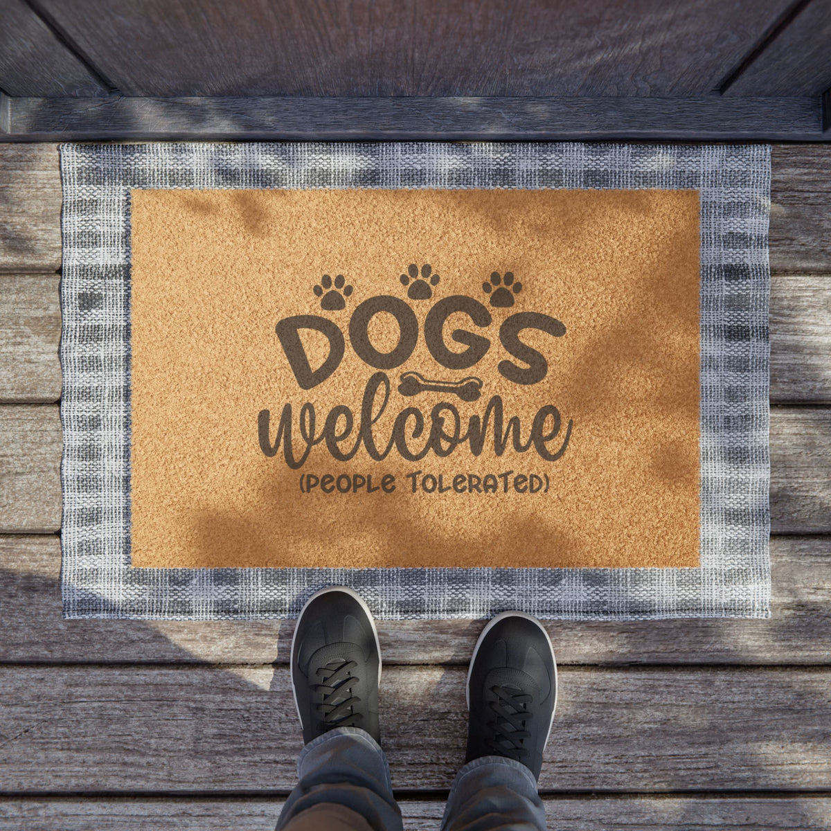Dogs Welcome Doormat – "People Tolerated" Funny Pet Lover Welcome Mat