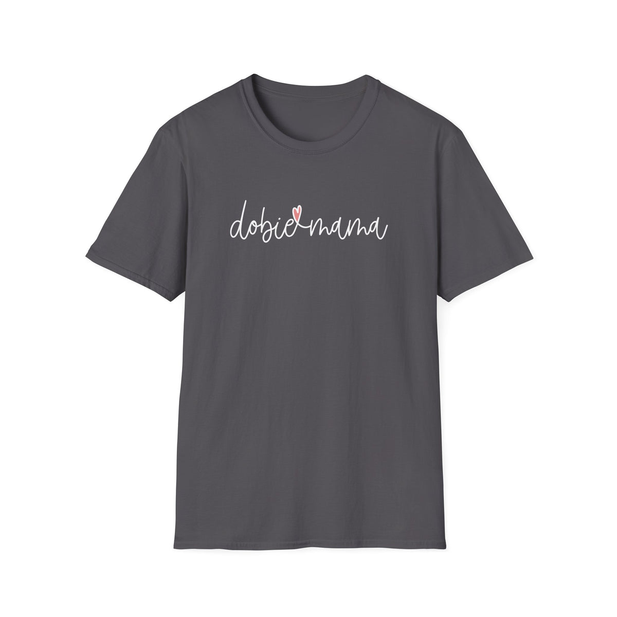 Tiny Pink Heart Dobie Mama T-Shirt | Minimal Chest Logo, White Tee