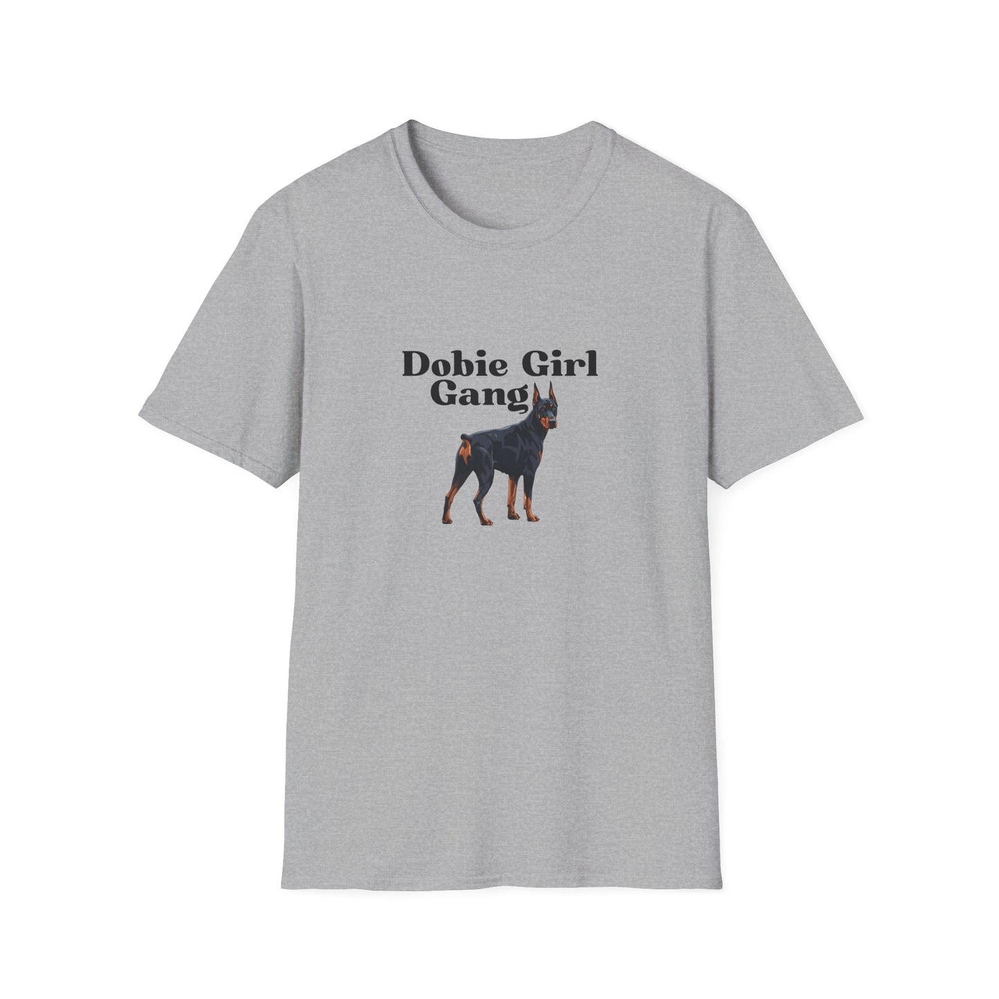 Unisex T-Shirt - Dobie Girl Gang with Black and Rust Doberman Design